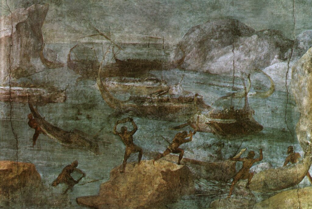 Quadro I nella Sala delle Nozze Aldobrandini: incontro e paesaggio dei Lestrigoni